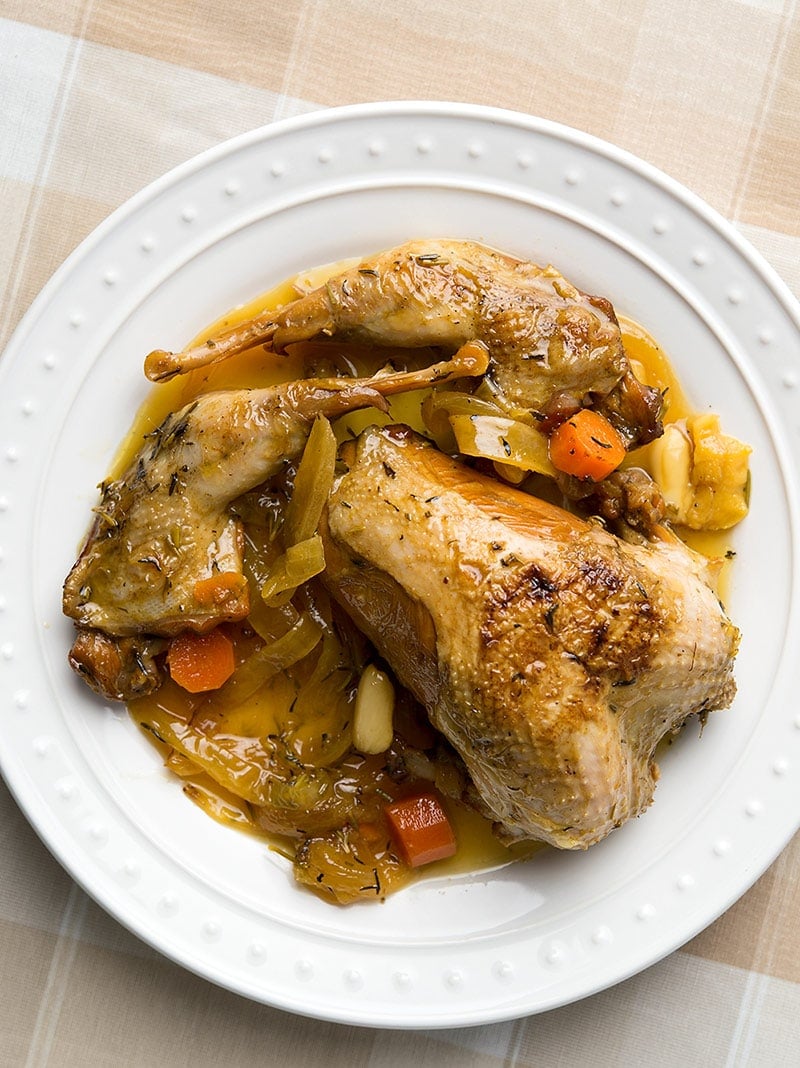 A plate of Spanish escabeche, made with partridges. 