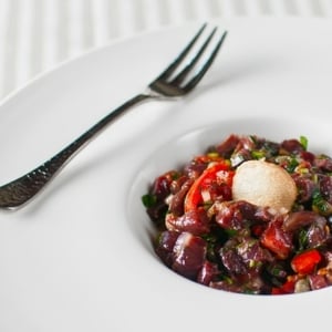 duck heart tartare puttanesca