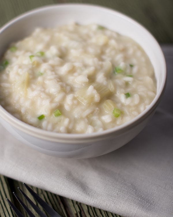 cardoon risotto in a bowl