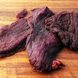 Slices of chipotle deer jerky