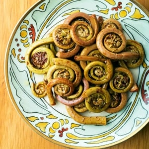 Pickled fiddleheads on a plate