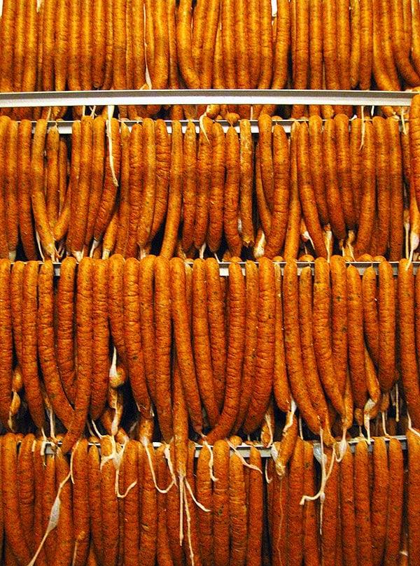 A wall filled with Cajun boudin
