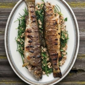 Grilled trout on a platter