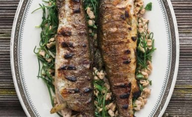 Grilled trout on a platter