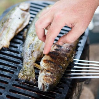 Grilled trout cooking on the grill