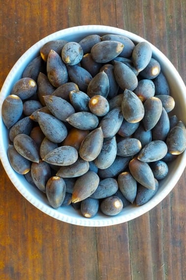 Blue oak acorns in a bowl