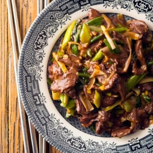 Duck stir fry on a plate