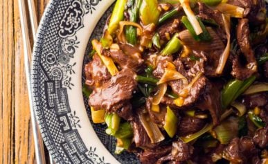 Duck stir fry on a plate