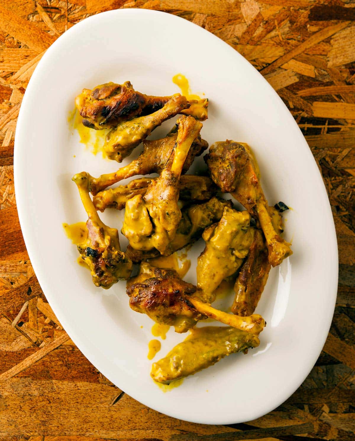A platter of honey mustard duck wings. 