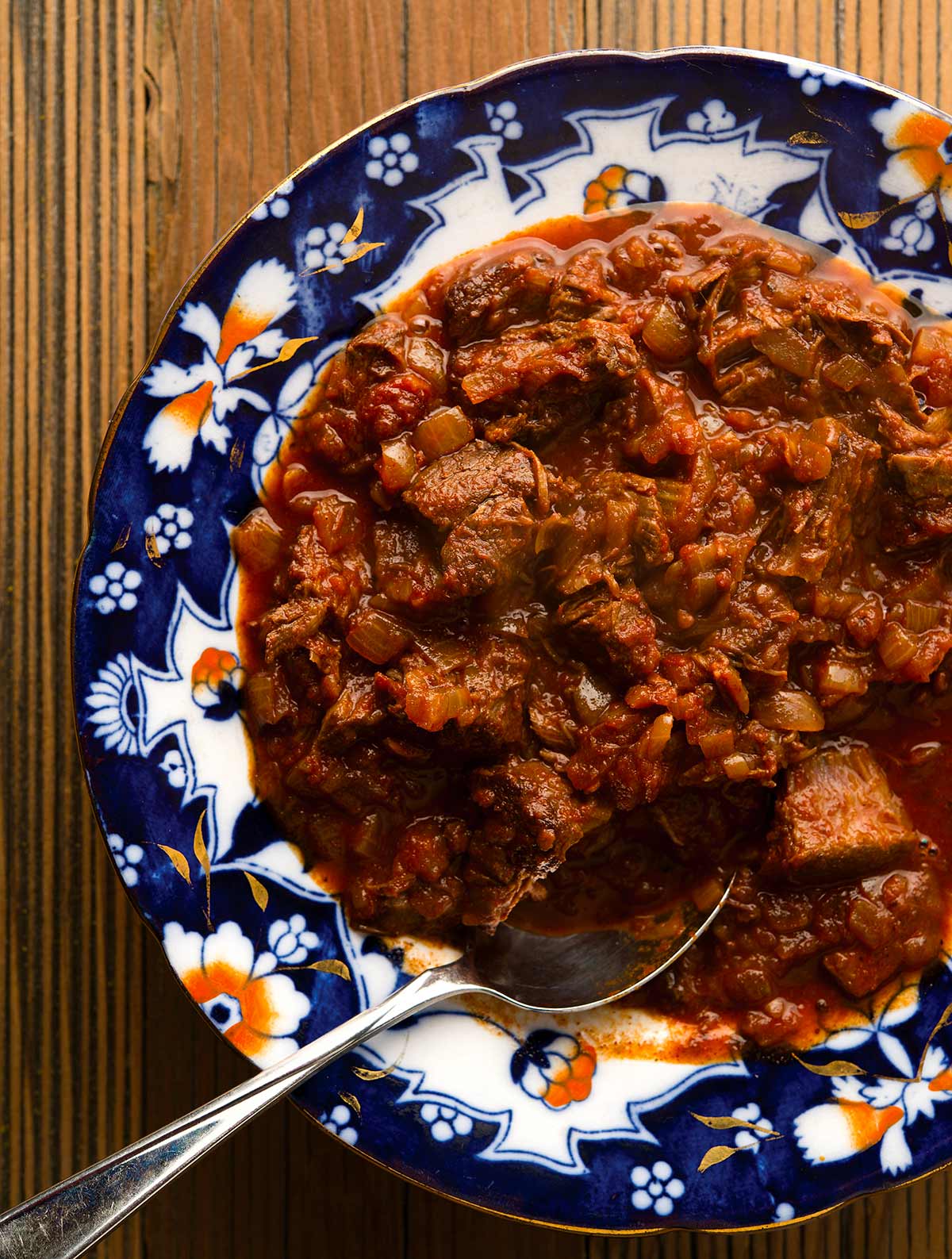 venison goulash in a bowl.