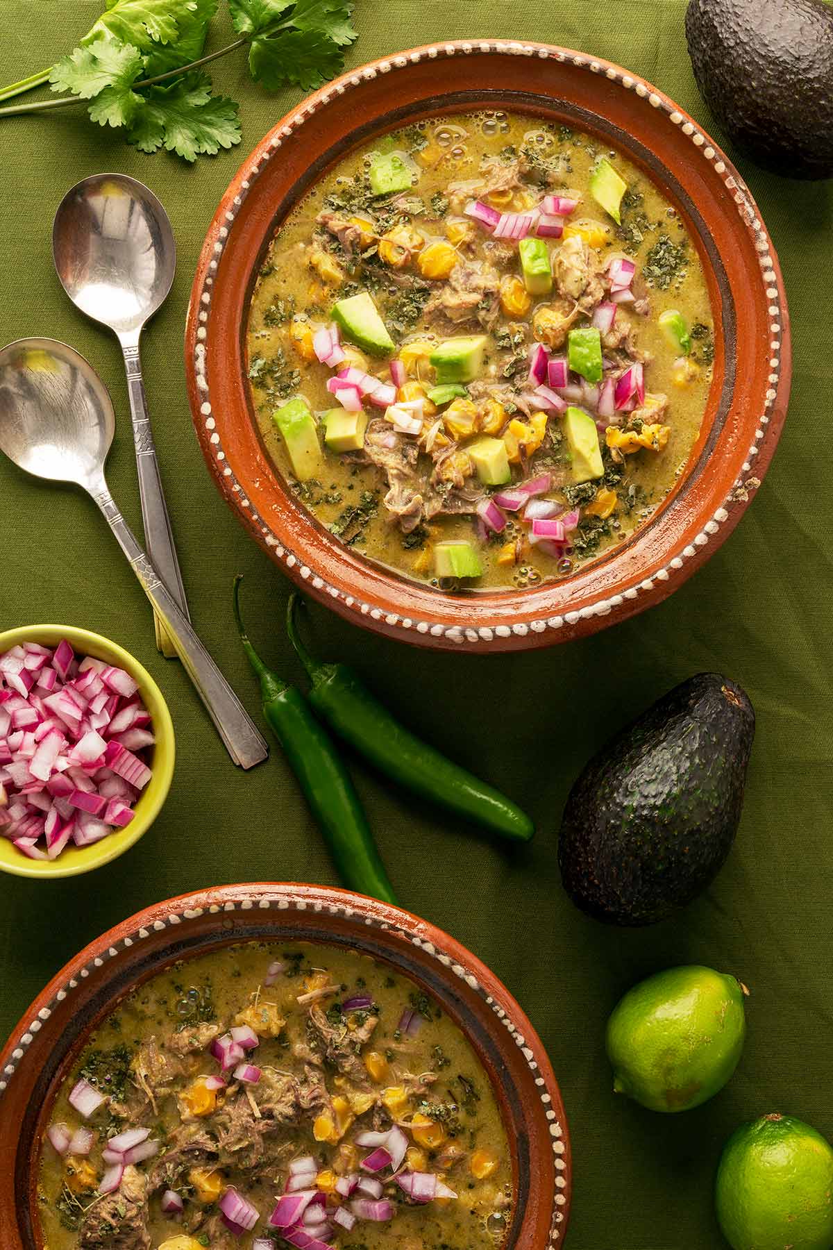 Two bowls of pozole verde