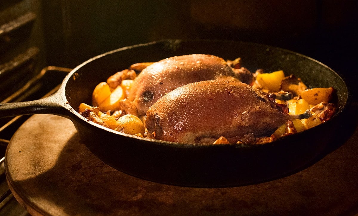 Roast duck recipe in an iron pan