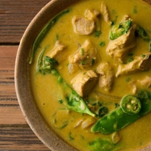 A bowl of pheasant curry.