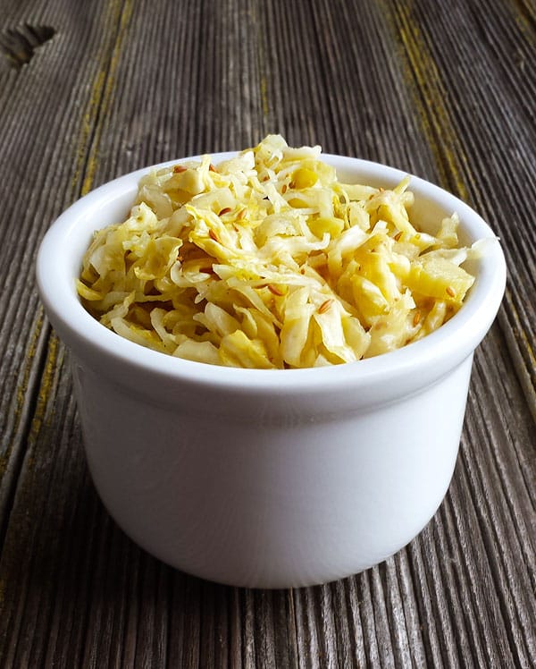 Finished fennel sauerkraut recipe in a bowl