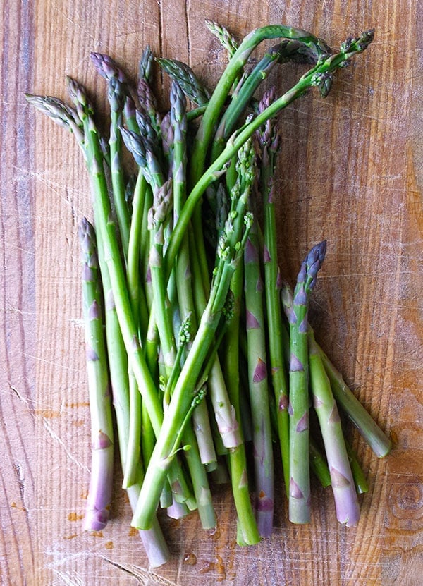 Wild asparagus spears. 