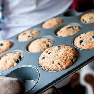 A tray of huckleberry muffins.