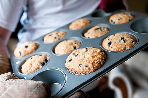 A tray of huckleberry muffins. 