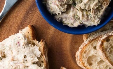 Smoked bluefish pate on crusty bread.