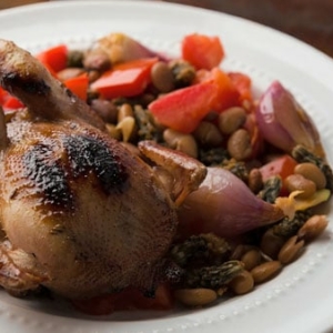Grilled quail with desert ingredients