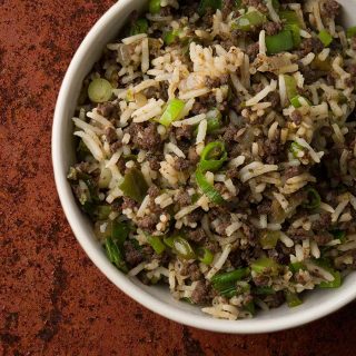 Cajun dirty rice recipe in a bowl
