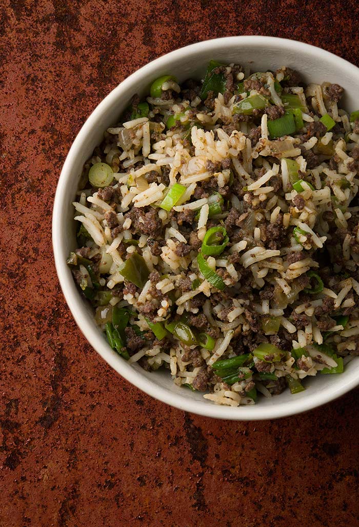 Cajun dirty rice recipe in a bowl