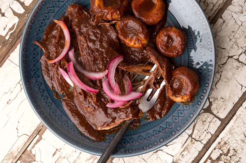 Venison Mole Chichilo with Corn Dumplings