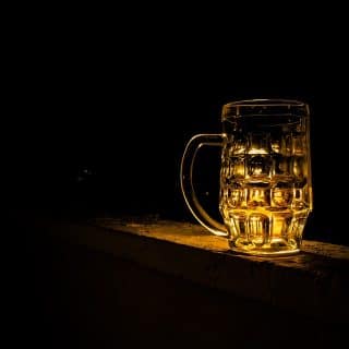 A glass mug on a table