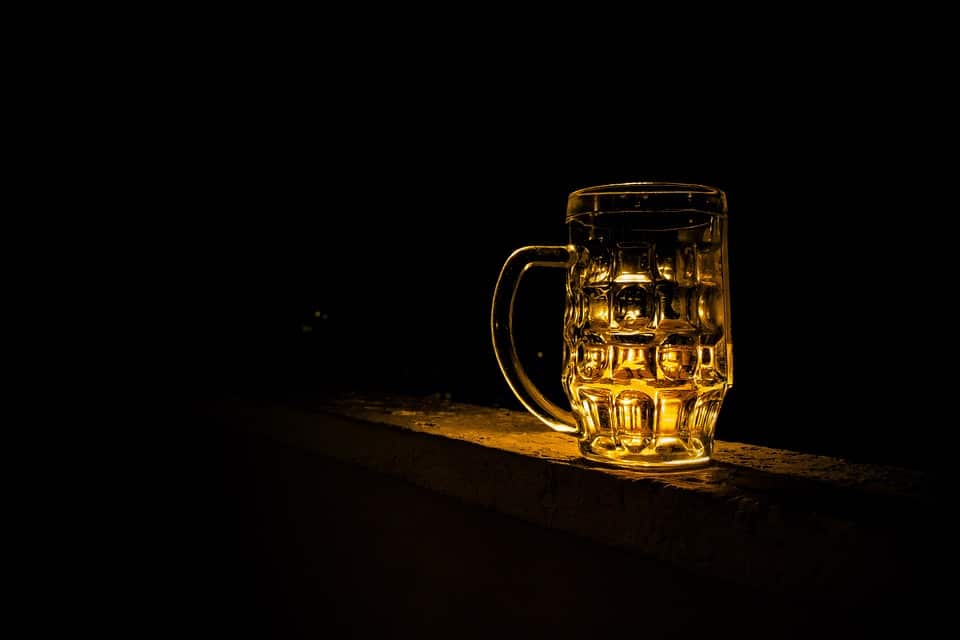 A glass mug on a table