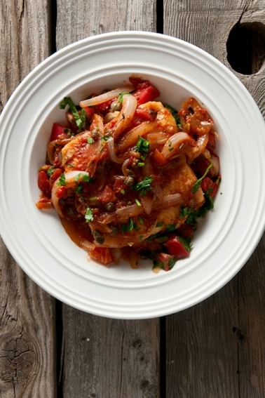 Italian glutton's style fish in a bowl