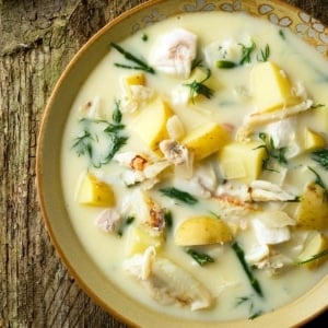 Nordic fish chowder in a bowl