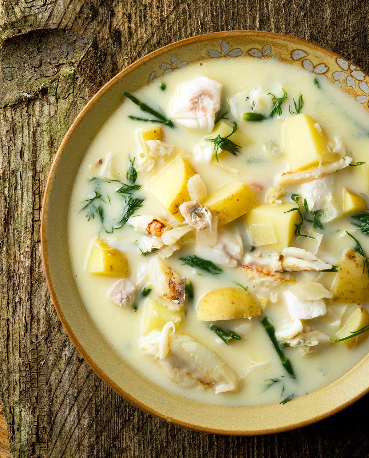 Nordic fish chowder in a bowl