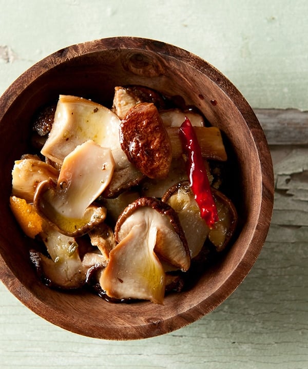 Italian marinated mushrooms in a bowl