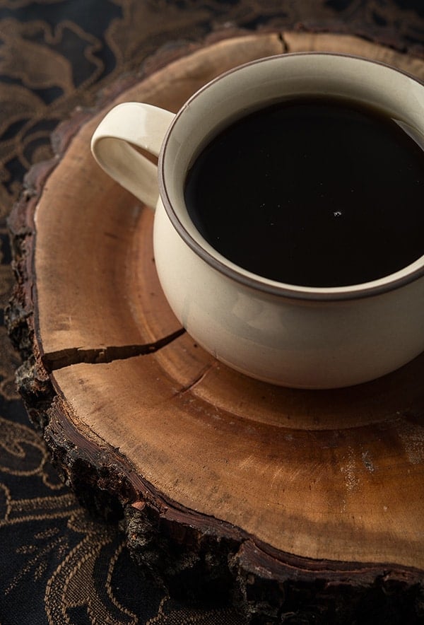 mesquite bean syrup in a coffee mug