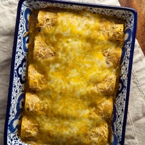 A tray of green chile enchiladas