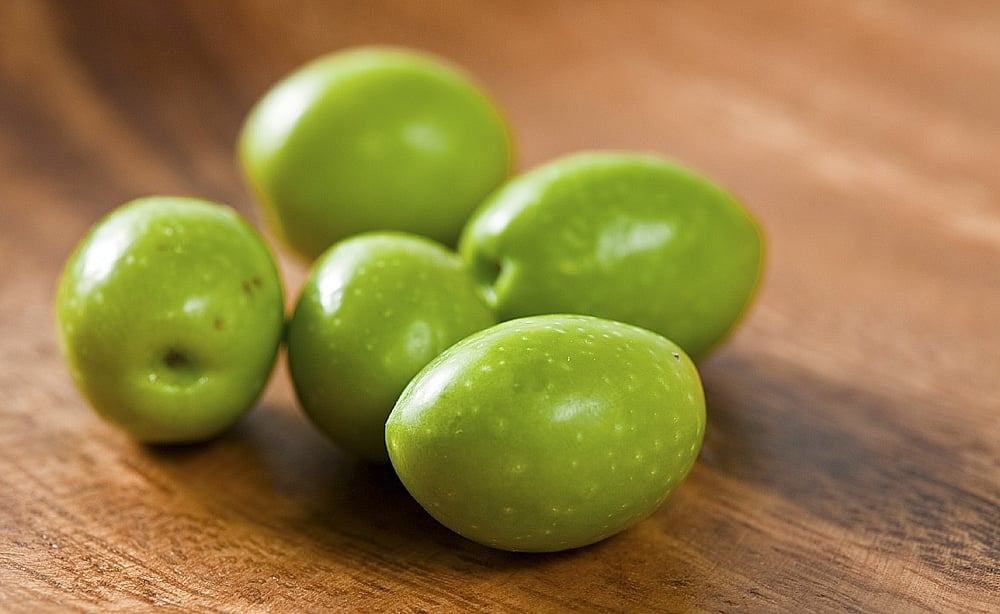 Lye cured olives on a table