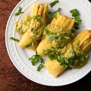 Three turkey tamales on a plate