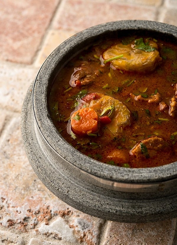 Javelina stew recipe in a stone bowl