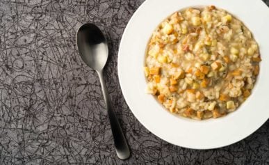 A bowl of chanterelle risotto.