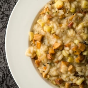 A bowl of chanterelle risotto.