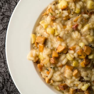 A bowl of chanterelle risotto. 