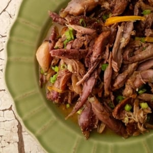 shredded goose recipe with lemon on the plate