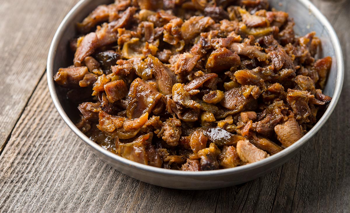 Duck taco meat in a bowl