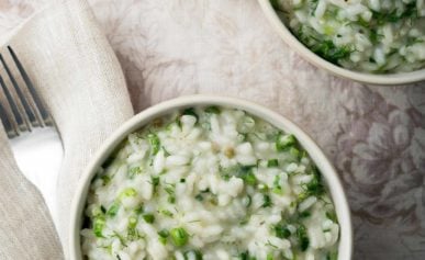 Two bowls of ramp risotto