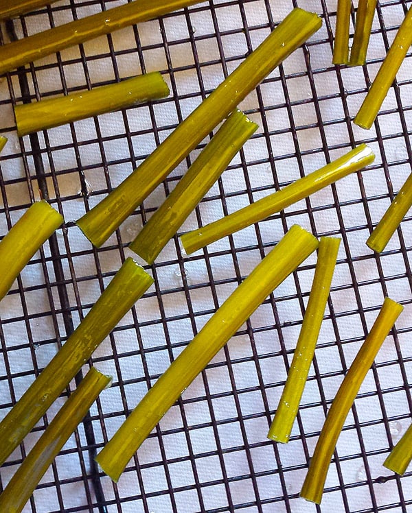 drying sugar glazed angelica stalks