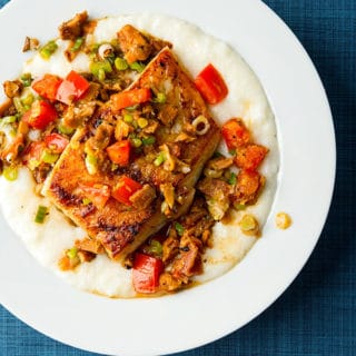 Southern fish and grits, made with tripletail