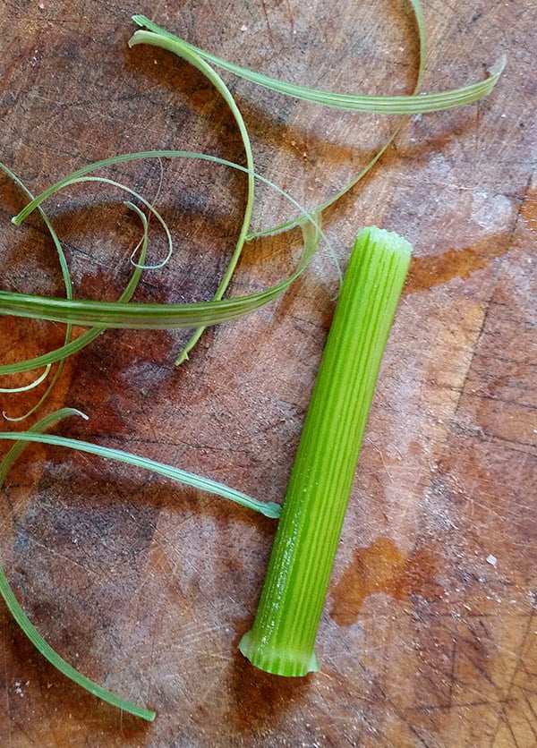 peeling angelica stalks