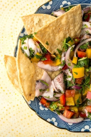 A bowl of squid ceviche.