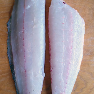 Two flounder fillets cut and cleaned.