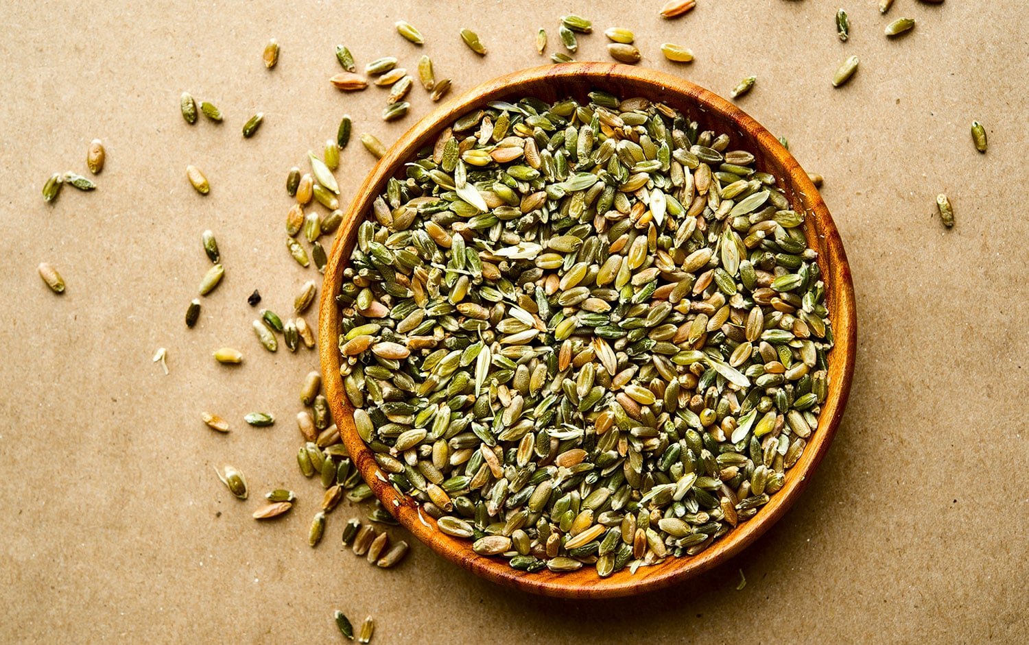 Green wheat, drying in a bowl. 