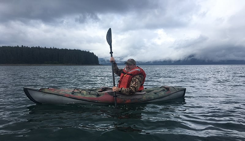 Hank Shaw kayaking in Alaska. 